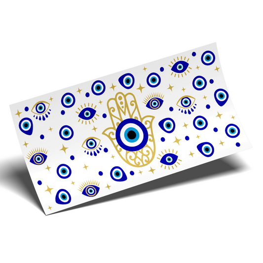 UV DTF Sticker Wrap - Blue Evil Eyes Big Hamsa libbey cup Wrap