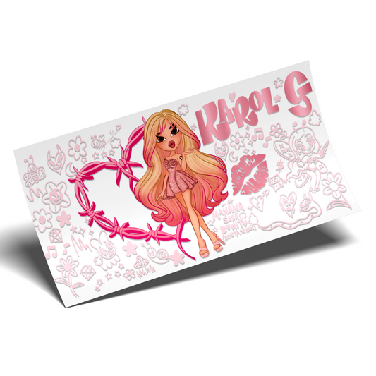 UV DTF Stickers Wrap - Tropical Pink Heart Karol g Libbey cup Wrap