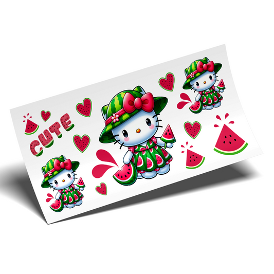 Cup Wrap Stickers UV DTF Wrap - Cute Summer Watermelon Kitty