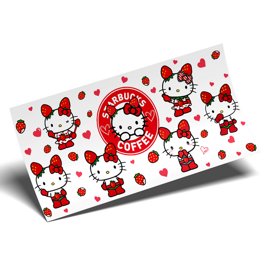 Cup Wrap Sticker - UV DTF Kitty Strawberries everywhere