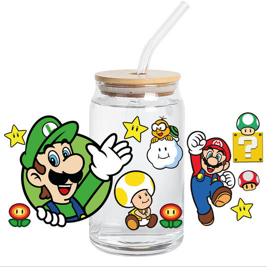 UV DTF - Luigi Mario Glass Can Wrap 12 oz