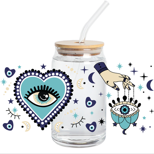 UV DTF - Turquoise Magic Turkish Eyes 16oz Libbey cup Wrap