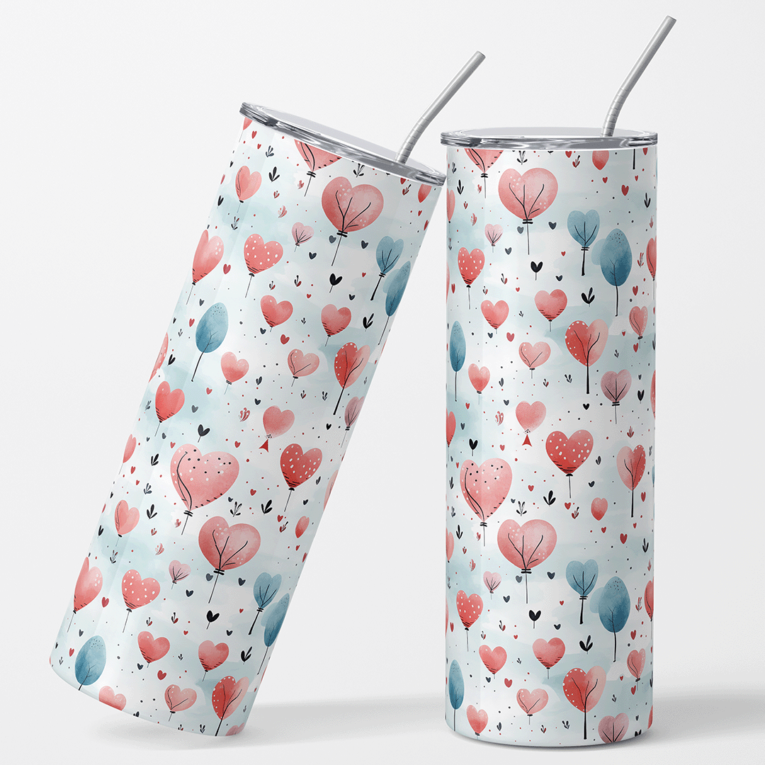 Floating Heart Balloons 12x12 " Printed Permanent Vinyl