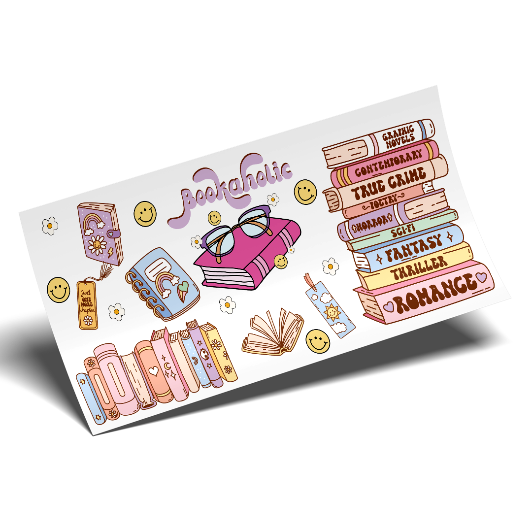 Cup Wrap Sticker UV DTF - Bookaholic groovie