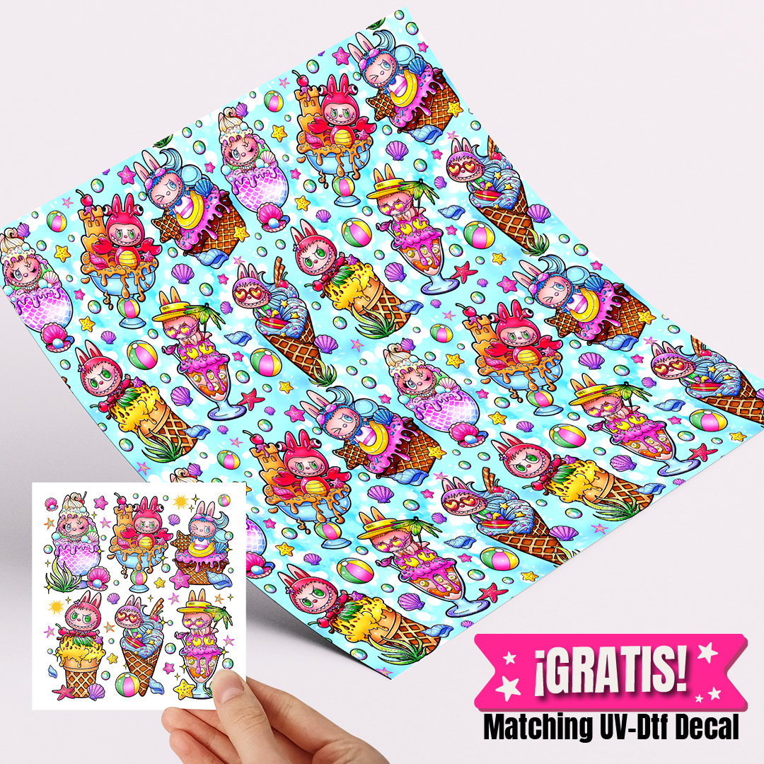 High Quality Printed Adhesive Vinyl – Permanent Finish 12x12" Labubus popsicle / Free Uvdtd decal