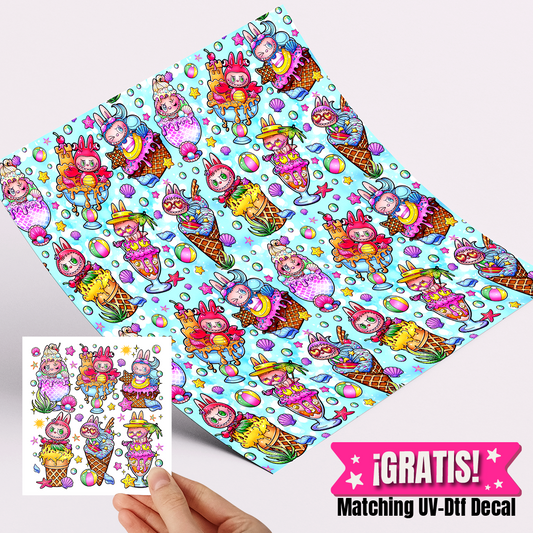 High Quality Printed Adhesive Vinyl – Permanent Finish 12x12" Labubus popsicle / Free Uvdtd decal