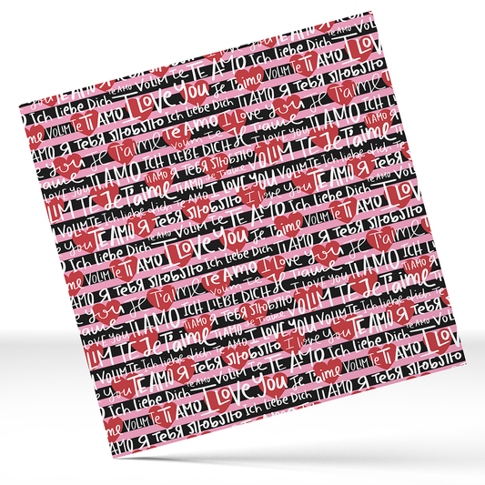 Printed Permanent Vinyl je t'aime Love Te amo 12x12 "