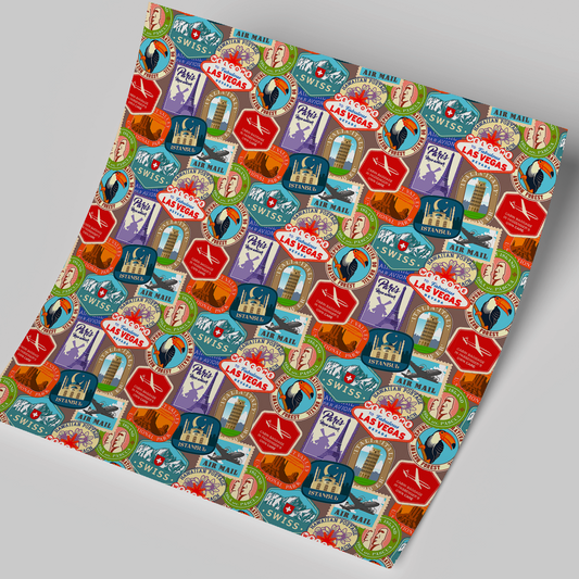 Printed Vinyl Sheet 12x12 " Permanent Vinyl - Travel Stamps