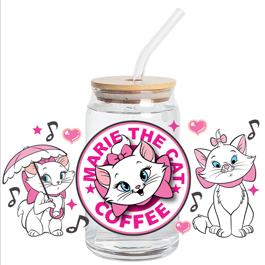 UV DTF Stickers Wraps - Marie the Cat Libbey 16 oz Wrap
