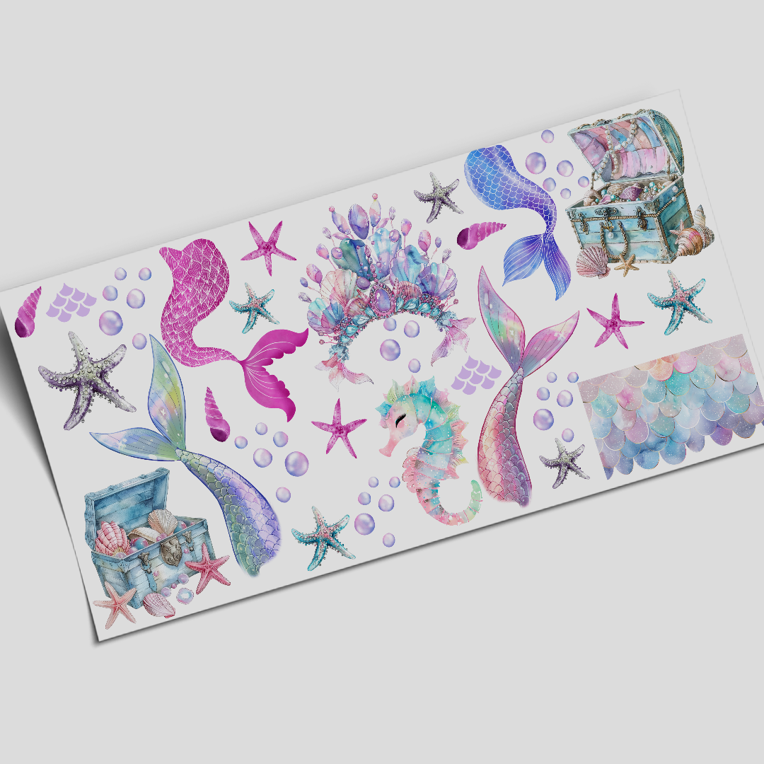 Cup Wrap Sticker - UV DTF Bubbles and Mermaids