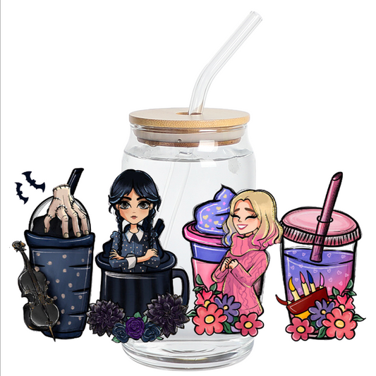 UV DTF Stickers Wraps - Merlina and Enid Libbey cup Wrap