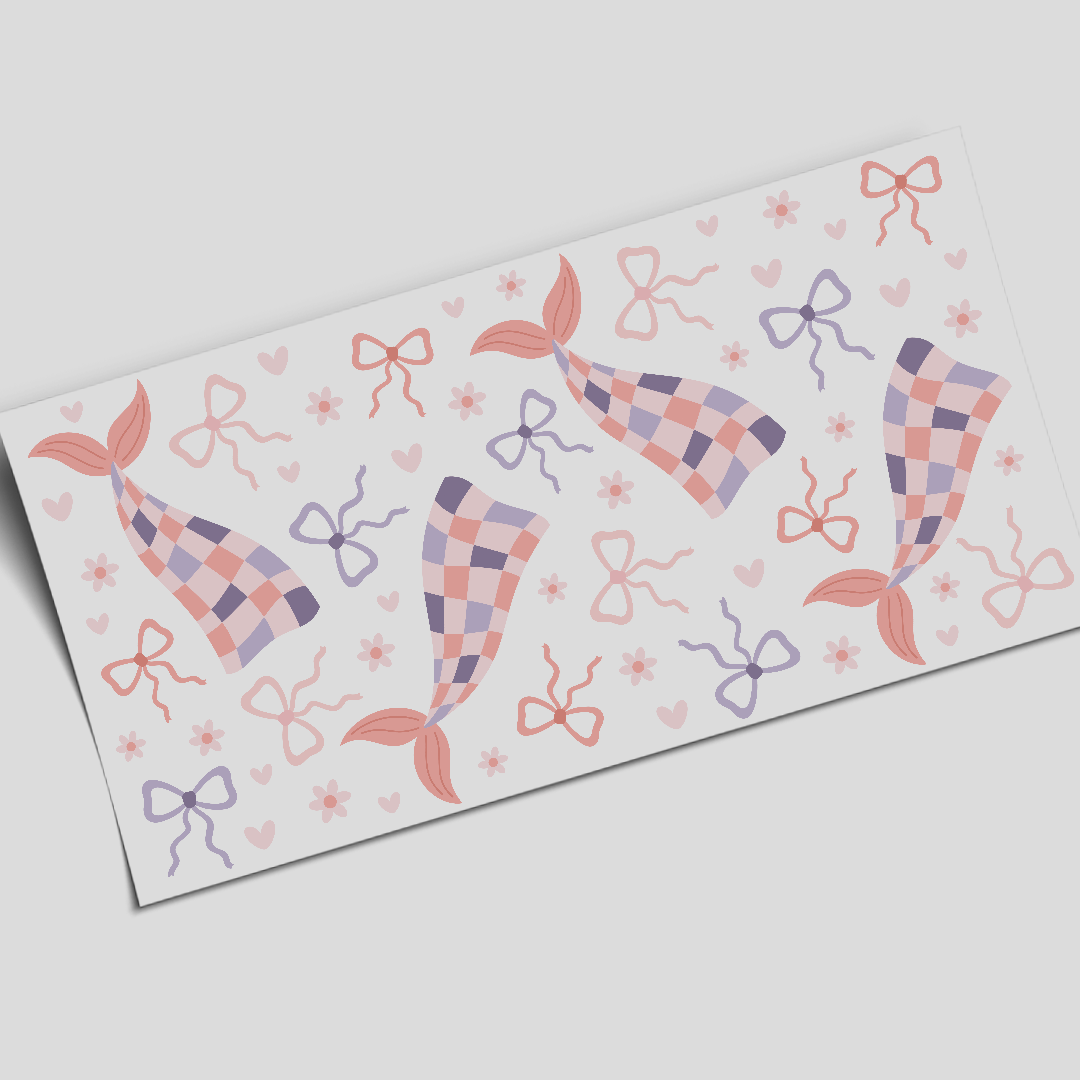 Cup Wrap Sticker - UV DTF Checkered Mermaids