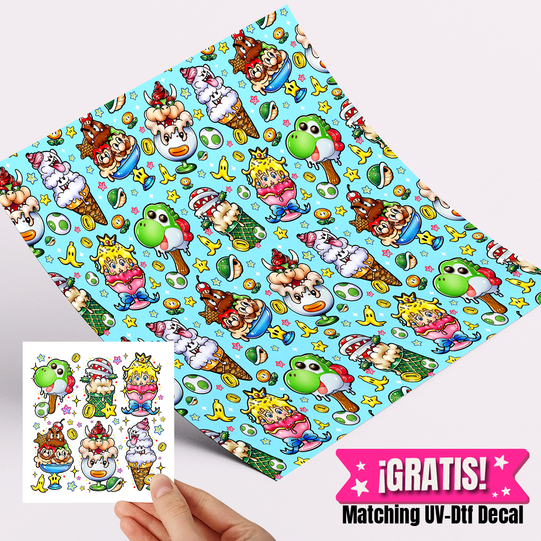 High Quality Printed Adhesive Vinyl – Permanent Finish 12x12" Mario popsicle / Free Uvdtd decal