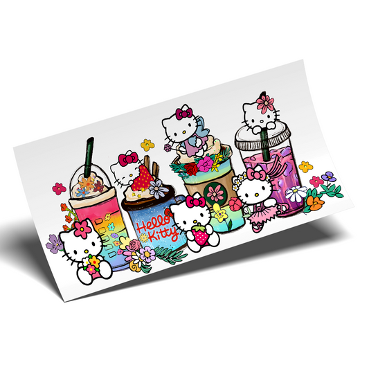 Cup Wrap Sticker - UV DTF Kitty Rainbow milkshakes strawberries