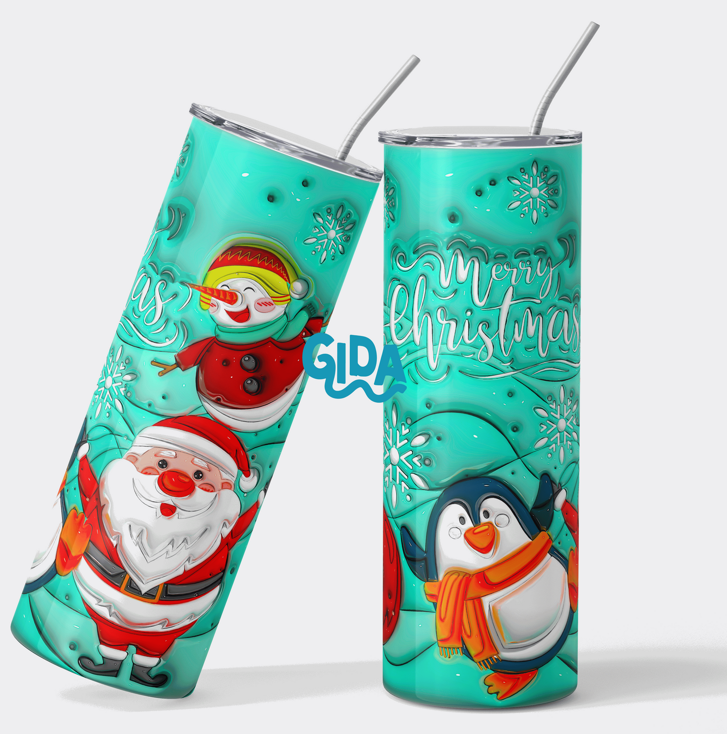 3D - Mint Christmas Santa 20oz Straight Tumbler wrap Vinyl
