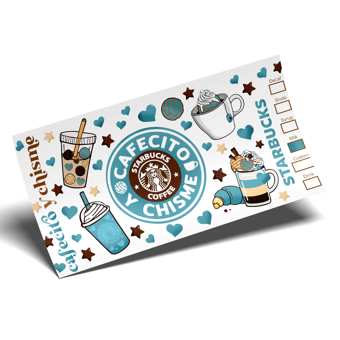 Cup Wrap Stickers UV DTF Stickers Wrap cafe with milk cafecito y chisme