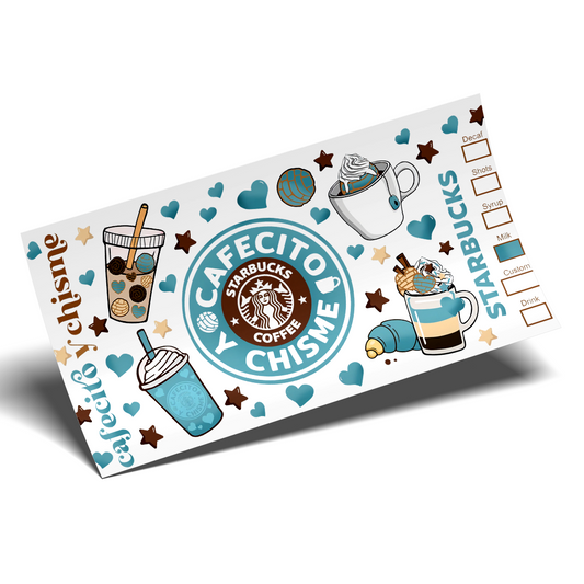 Cup Wrap Stickers UV DTF Stickers Wrap cafe with milk cafecito y chisme