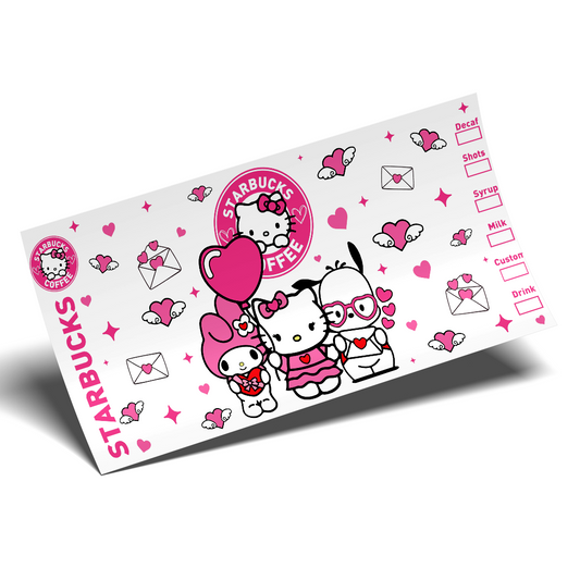 Cup Wrap Sticker - UV DTF Kitty Melody, Kitty and Keroppi in love
