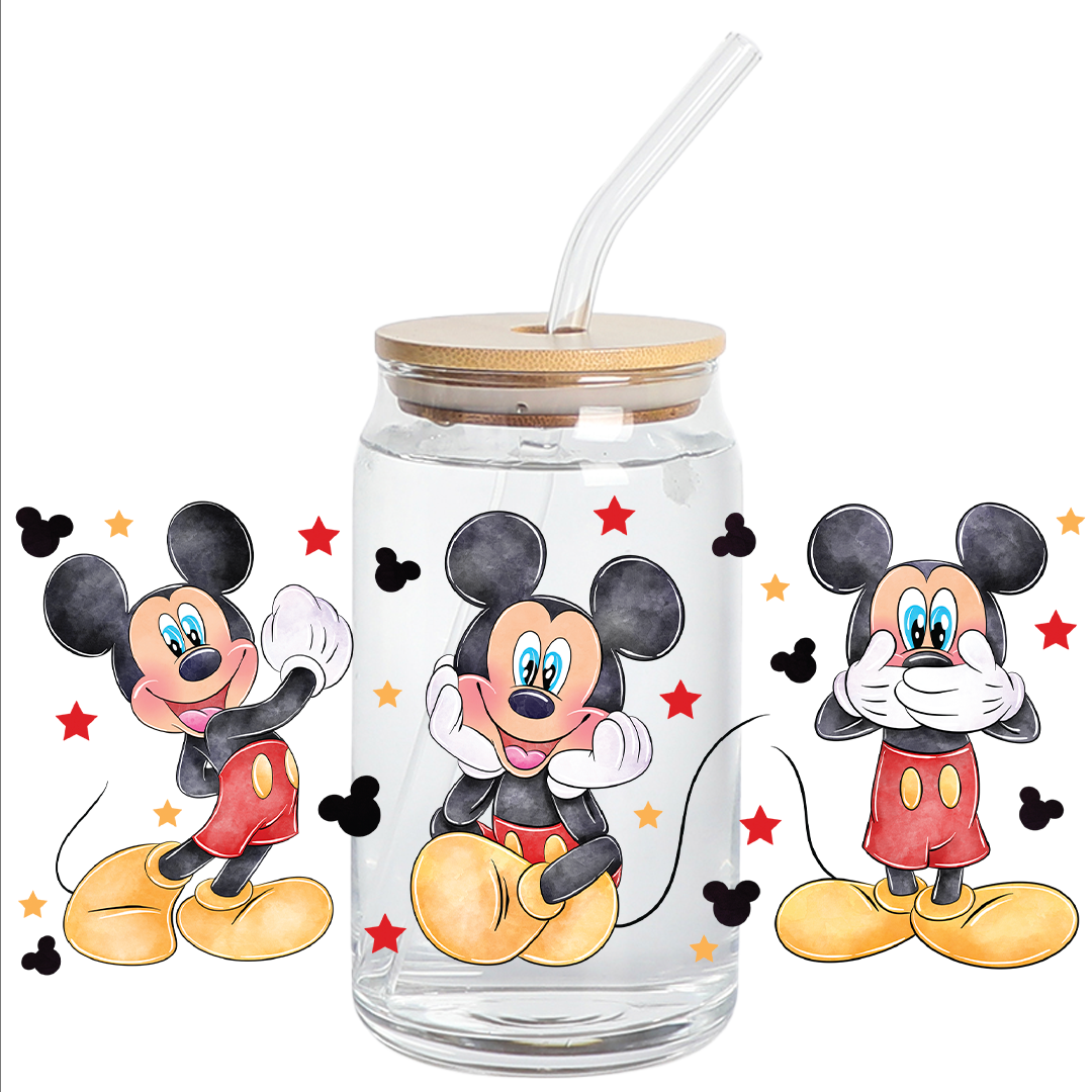Cup Wrap UV DTF Stickers Wrap - Mickey Handmade watercolor Libbey cup Wrap - STICKERS