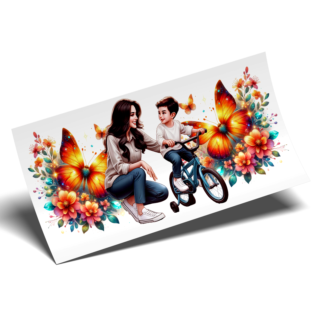 Cup Wrap Stickers UV DTF - Mom and son bike