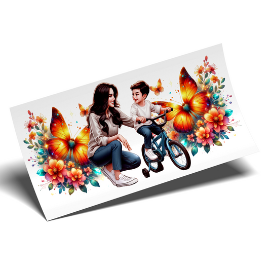 Cup Wrap Stickers UV DTF - Mom and son bike