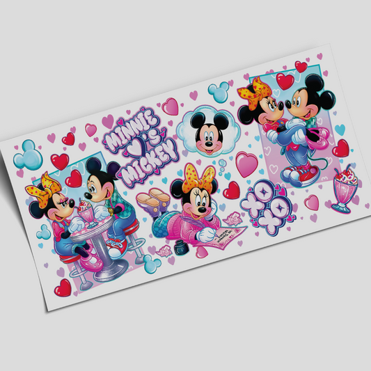 UV DTF Wrap Stickers - Mickey and Minnie XOXO Milkshakes - 16oz libbey