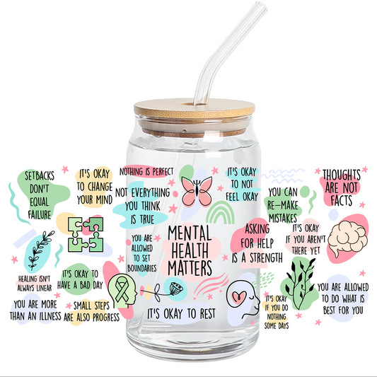 Cup Wrap UV DTF Stickers Wraps - Mental Health Matters Libbey cup Wrap