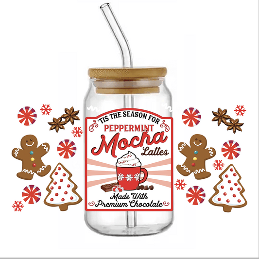 UV DTF - Mocha Latte Christmas 16oz Libbey cup Wrap