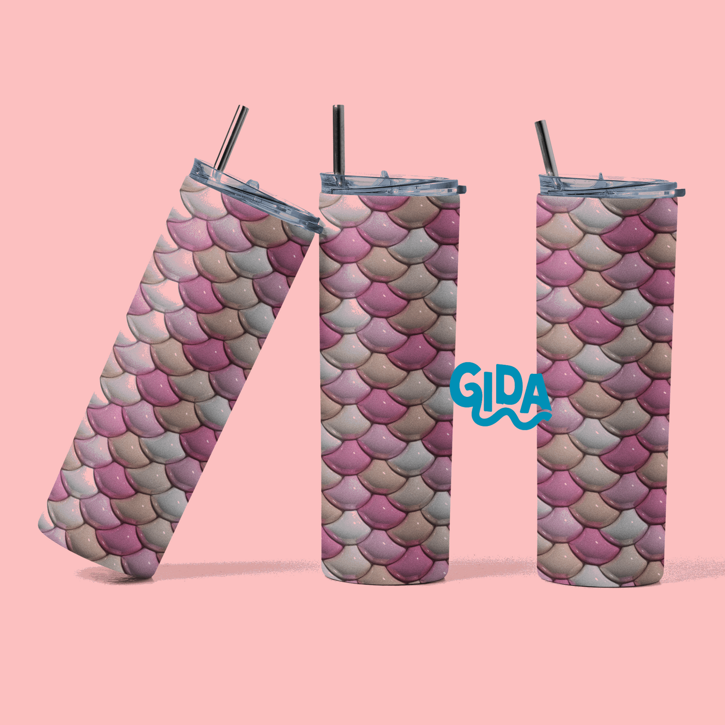 3D - Pink Mermaid Straight 20oz Tumbler wrap Vinyl