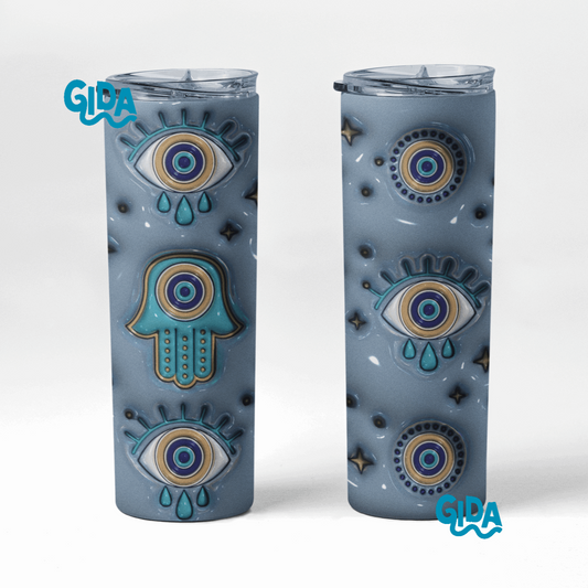 3D - Blue Turkish Hamsa and Eyes Straight 20oz Tumbler wrap Vinyl