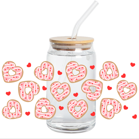 Cup Wrap Stickers UV DTF - Baby Pink Donuts Hearts Libbey cup Wrap