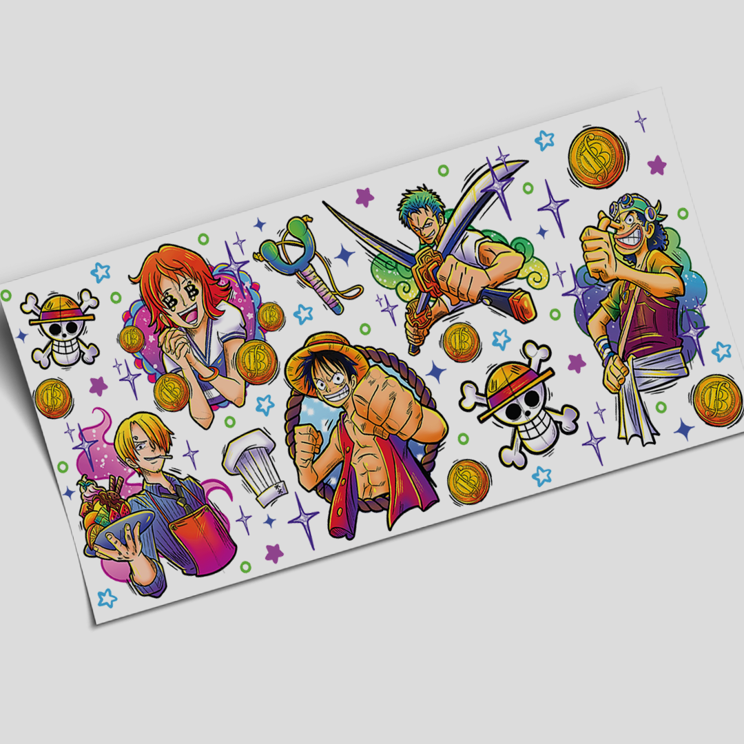 UV DTF Wrap Stickers - Vibrant One Piece Anime - 16oz libbey