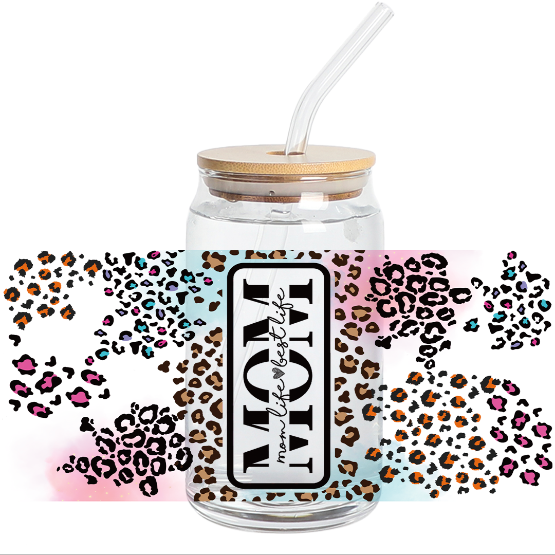 UV DTF - Mom Best Life Animal Print - 16oz Libbey cup Wrap
