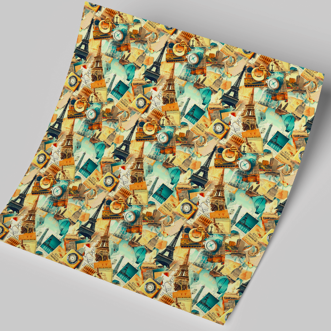 Printed Vinyl Sheet 12x12 " Permanent Vinyl - Paris vintage seamless
