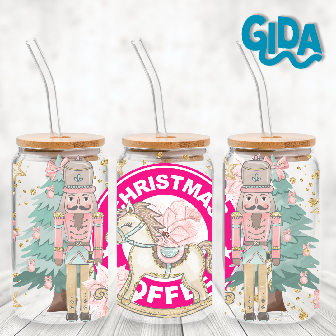 UV DTF - Pink Christmas Coffee libbey cup Wrap