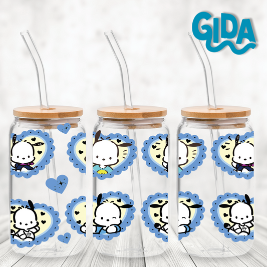 UV DTF WRAP - Pochacco's Blue Hearts 16oz libbey cup Wrap