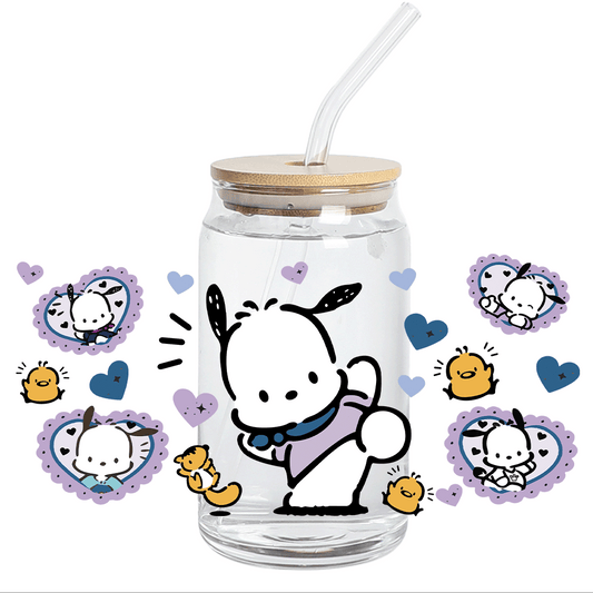 UV DTF - Pochacco Purple Hearts 16oz libbey cup Wrap