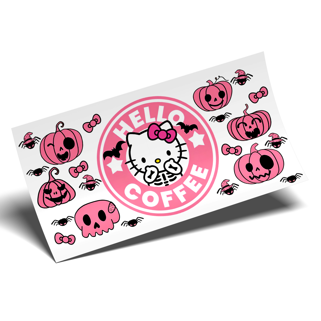Cup Wrap Sticker UV DTF - Fucsia Pumpkin kitty halloween