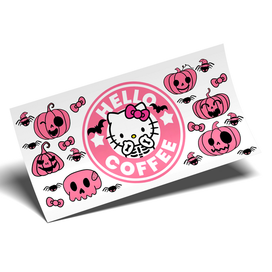Cup Wrap Sticker UV DTF - Fucsia Pumpkin kitty halloween