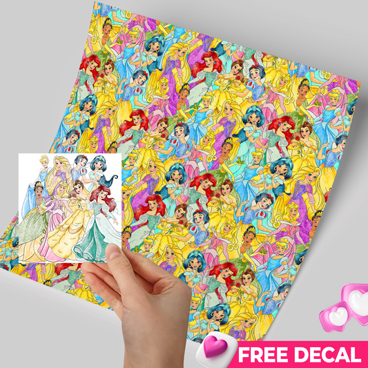 Printed Vinyl Sheet 12x12 " Permanent Vinyl - HandPainted Princess in full colors