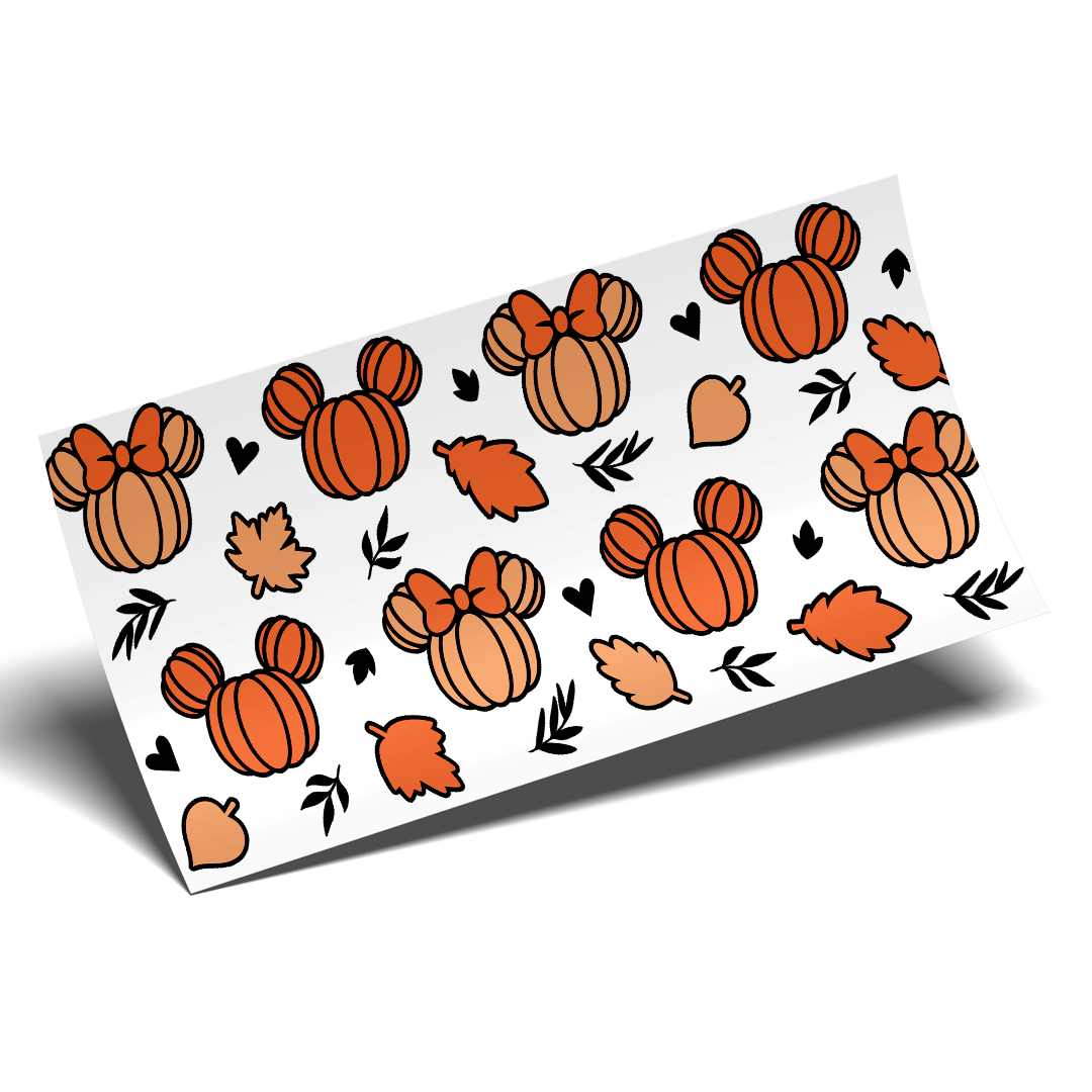 Cup Wrap Sticker - UV DTF transfer Pumpkin Minnie's heads