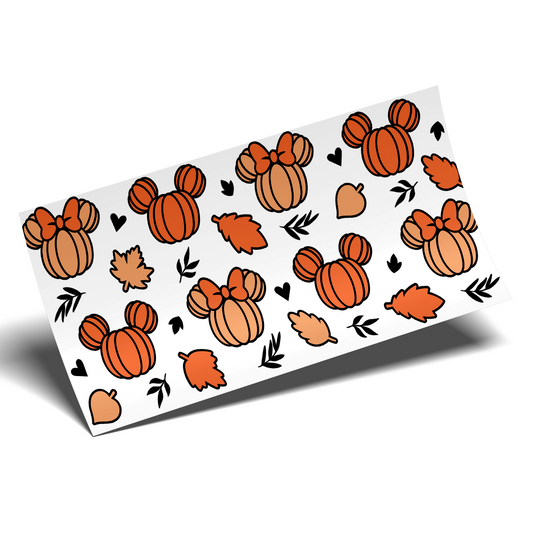 Cup Wrap Sticker - UV DTF transfer Pumpkin Minnie's heads