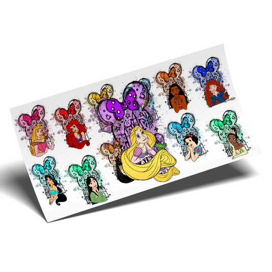 Cup Wrap Stickers UV DTF Wrap - 9 Princess Splash 16oz Libbey cup Wrap