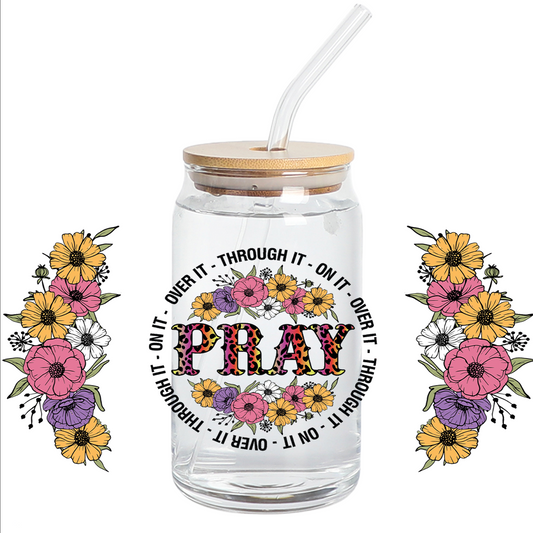 UV DTF Stickers Wraps - Pray flowers Libbey cup Wrap