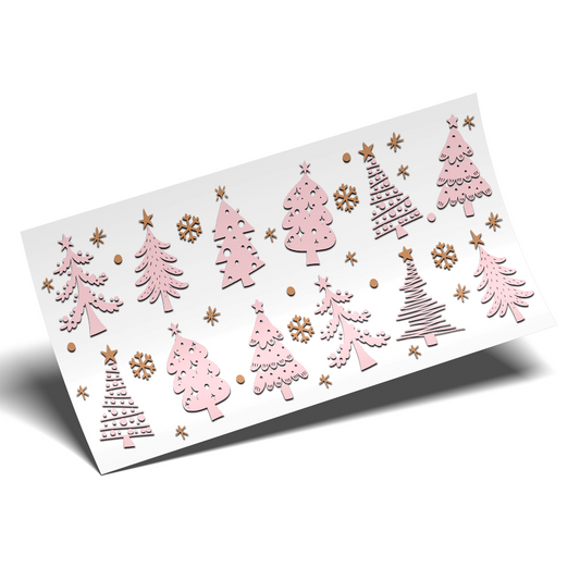 Cup Wrap Sticker - UV DTF Pink little christmas tree