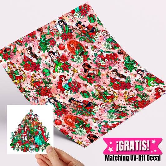 High Quality Printed Adhesive Vinyl – Permanent Finish 12x12" Christmas Pink Princess / Free Uvdtd decal