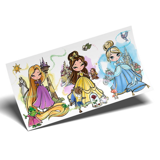 uv dtf Cup Wrap Sticker - UV DTF Rapunzel, Belle and Belle