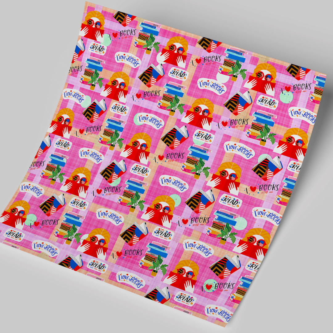 Printed Vinyl Sheet 12x12 " Permanent Vinyl - I Love Books pink seamless