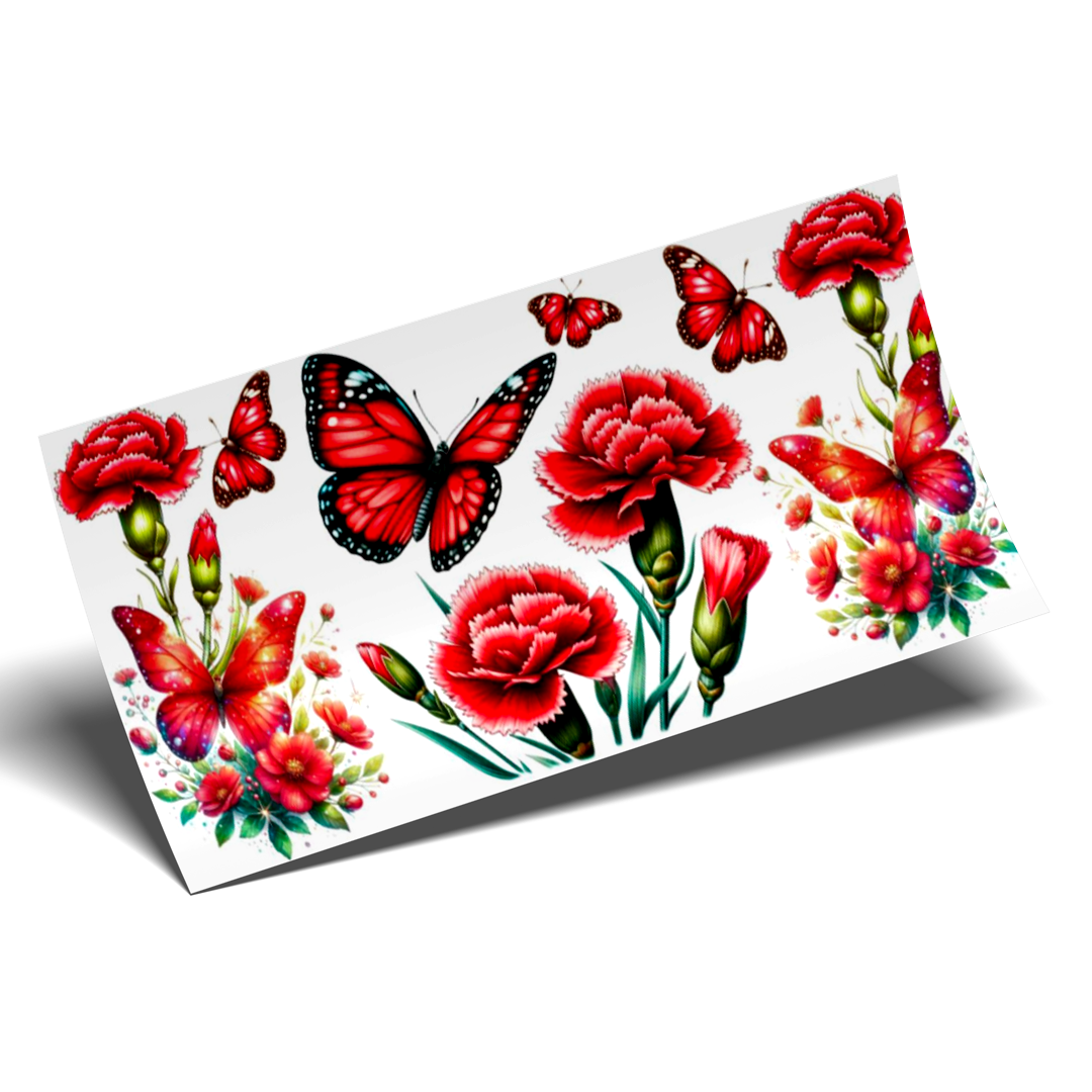 Cup Wrap Stickers UV DTF - Red Butterfly and flowers