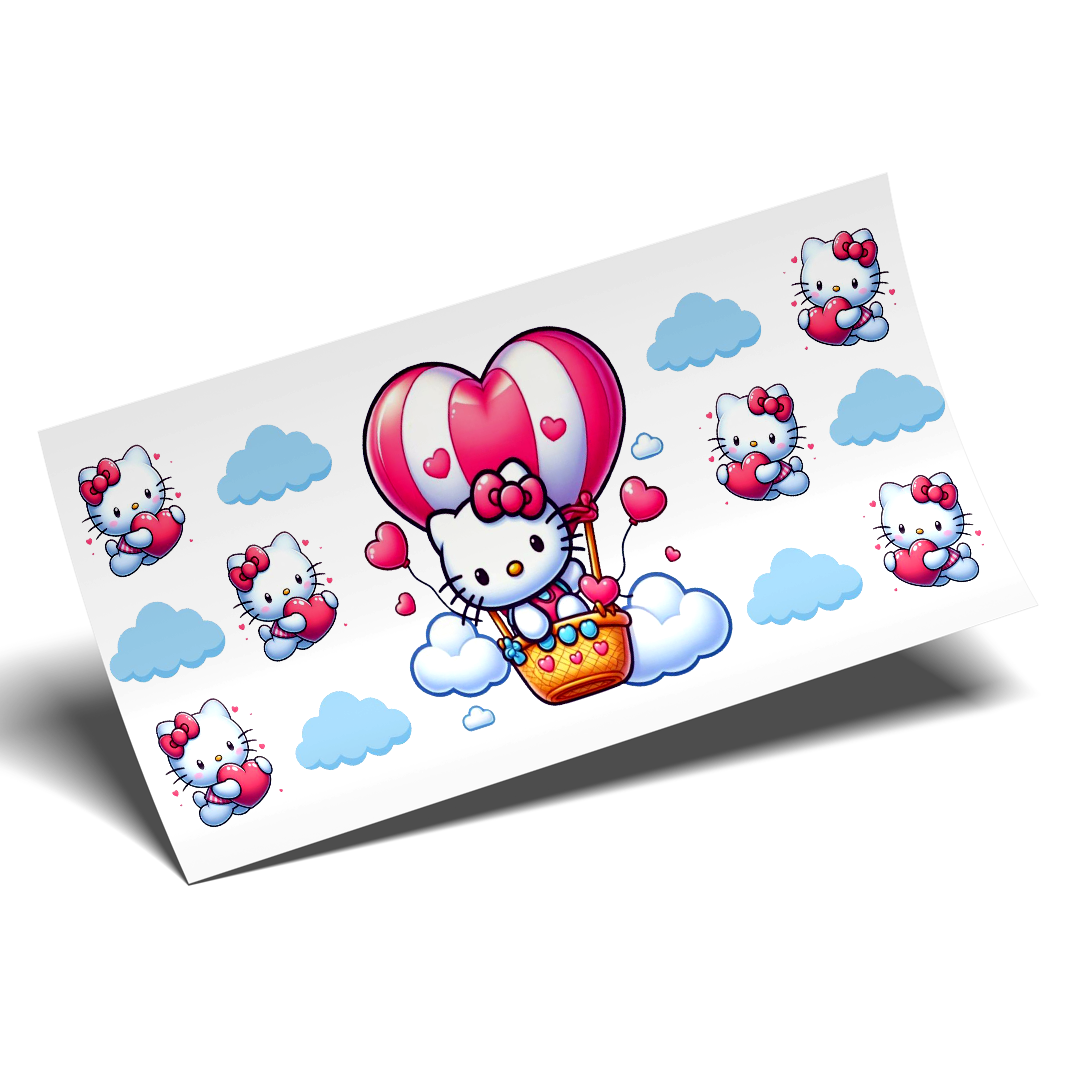 Cup Wrap Sticker UV DTF - kitty Air Love Balloon